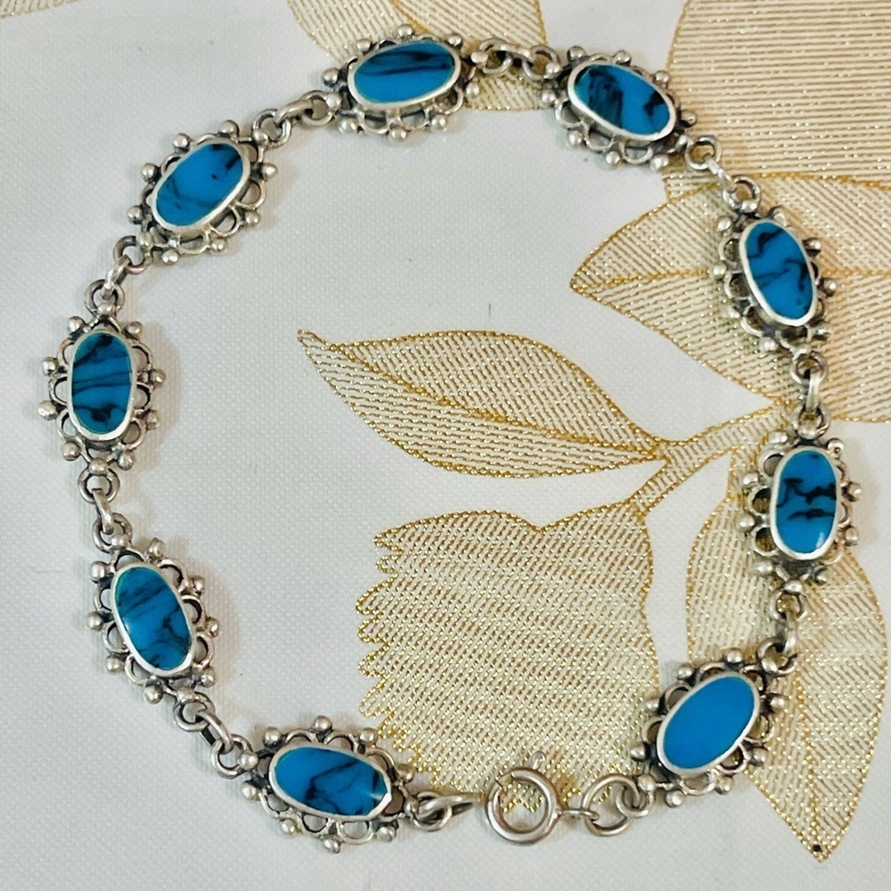 Southwest TURQUOISE STERLING SILVER BRACELET Size 7”